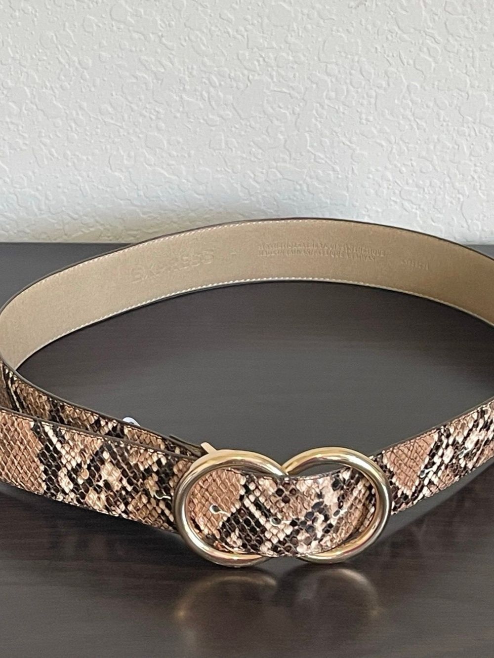 NWT Express Snakeskin Print Double O-Ring Belt Gold Buckle